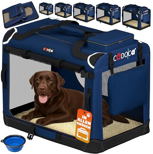 CADOCA® Hundebox faltbar Transportbox XXL 90x60x66cm robust atmungsaktiv Transporttasche Auto Rückbank Haustiertransportbox Hundetragetasche Navyblau