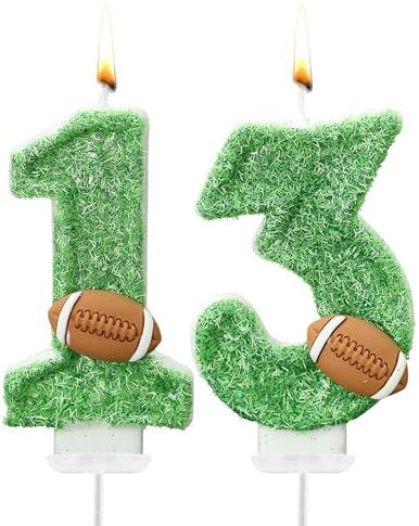 Football Number 13 Candle Green 1 and 3 Birthday Candles Football Birthday Number Candles for Cake Football 31 Cake Topper for 13 Year Old Boy Football Superbowl Birthday Decorations Favors Supplies