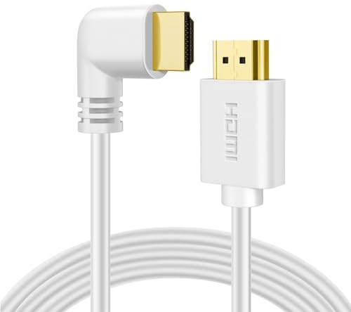 TNP Right Angle HDMI Cable (10 FT) - White High Speed HDMI 2.0 Cord UHD 4K 60hz 2K 2160p Full HD 1080p Quad HD 1440p 3D ARC/eARC Ethernet For Xbox One X/S PS 4 Pro/Slim & Apple TV 4K