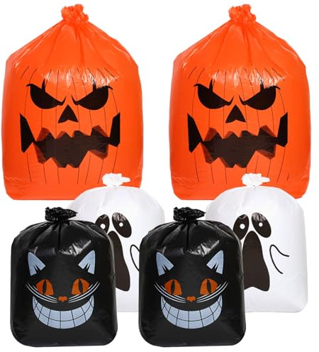 6stk Laubsäcke Halloween, Plastik Halloween Kürbis Laubsäcke Geister Halloween Müllsäcke Schwarze Katzen Halloween Taschen Halloween Dekoration für Draußen Garten Rasen Hof