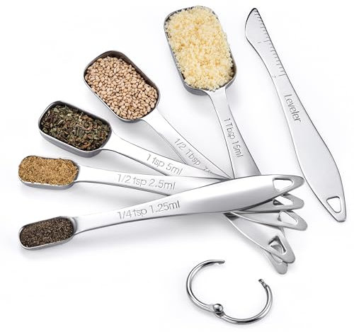 U-Taste Messlöffel aus 18/8-Edelstahl, quadratisches Metallmaß Teelöffel Esslöffel mit Nivellierer für trockene oder flüssige Zutaten, Kochen Backen, passt in Gewürzgläser (6er-Set, Silber)