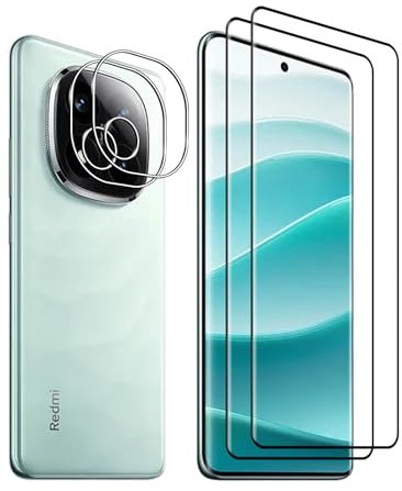 Bihizei Protector de Pantalla para Xiaomi Redmi Note 14 Pro+/14 Pro Plus 5G, 2 Piezas 3D Protector Cristal Templado + 2 Protector de Lente Cámara, Fácil de Instalar, Anti-Arañazos, 9H Dureza