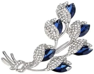 1 broche fleur bleue en alliage pour vêtements de femme, Métal Gemme Bois, Zircone cubique Agate Obsidienne