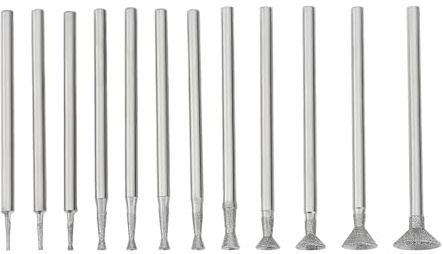 SG Store Diamant-Frässtift-Set, 3/32 Zoll, Schüsselform, montiert, zum Schleifen und Schnitzen, Feld, Stein, Keramik, Drehwerkzeug (0,5 mm - 8 mm), 12 Stück