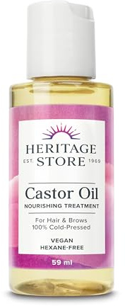 Heritage Store Castor Oil 59ml - Nourishing Hair Growth Oil, Skin Care, Eyelashes & Brows - Cold Pressed, Hexane Free, Vegan & Cruelty Free - Handy Travel Size Bottle