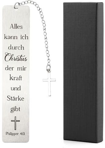 JOYIAL Christian Lesezeichen mit Bibelvers und Kreuz Anhänger Inspirierendes Lesezeichen Christliche Geschenke 1 Stück Silber Edelstahl 13 x 2.3 cm