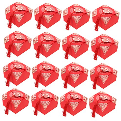 Ipetboom 20stücke Chinesischer Stil Süßigkeitenbox Geschenktasche mit Quasten Hochzeit Gastgeschenk Aufbewahrungsbox für Snacks und Schokolade aus Polyester und Papier