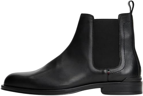 Tommy Hilfiger Bottines Chelsea Homme Corporate Cuir, Noir (Black), 42