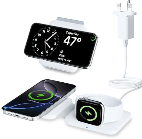 Caricatore Wireless per iPhone Serie 16/15/14/13/12, Caricatore per Apple Watch 10/9/8/ultra/7/6/5/4/3/2, Stazione di Ricarica Apple Watch