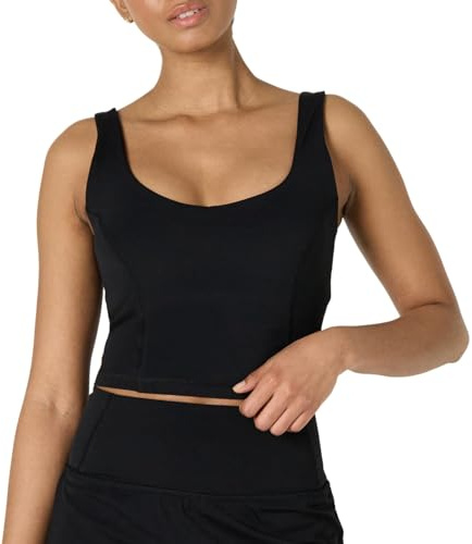 Amazon Essentials Débardeur Court de Sport FormFlex Ultra Doux avec Soutien-Gorge Intégré, Soutien Léger Femme, Noir, M