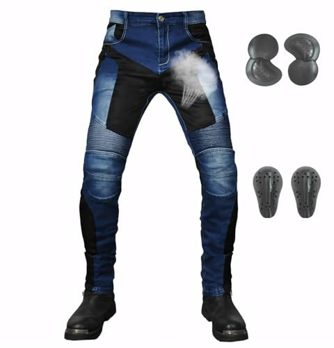 GEBIN Atmungsaktive Motorradhose mit Protektoren - Komfortable und sichere Motorrad Jeans für Herren (Blau c, XXL)