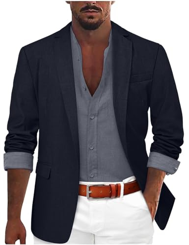 Blazer Uomo Elegante in Cotone - Giacca Slim Fit Monopetto a Due Bottoni, Regular Fit Primaverile da Lavoro e Completo