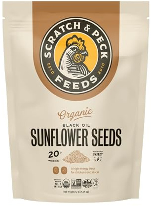 Scratch and Peck Black Oil Sunflower Seeds Chicken and Duck Treat - 7 lbs Bag - 15% Protein, Certified Organic and Non-GMO Project Verified Chicken Food