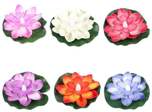 12/6Pcs Floating Pool Lights Bulk, Artificial Lotus Flower Decor Lily Pads for Ponds Floating Candles, Battery Operated Lifelike Flower Lanterns Water Lily for Swimming Pool Garden Decor (6Pcs)