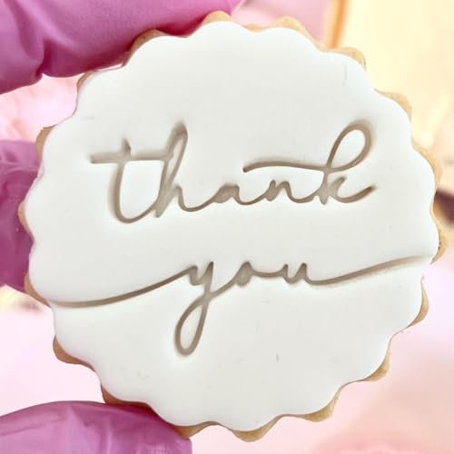 Thankyou Fondant Stamp Embosser Biscuits Cookies fits m&s Biscuits Thank You Thanks Wedding Birthday Gifts Ideas Decoration Reusable Marks and Spencers Free Matching Cutter