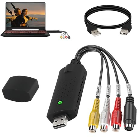 Usb Video Capture Card, Vhs to Digital Converter,Audio Video Grabber, Camcorder to Digital Converter, Compatible with Windows Xp/Vista/10/8/7