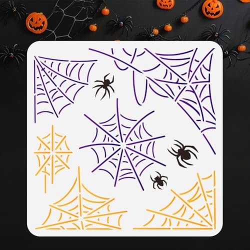 DOODLREAM Spinnennetz Schablone zum Malen Gruselige Halloween Schablone Zeichenvorlage Spinnennetz Silhouette DIY Bastel und Malvorlage für Wand Heimdekoration Holz Tagebuch Leinwand 30 × 30 cm