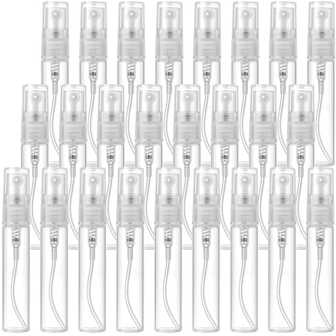 GAOMESIA 25x5ML Botellas de Spray Vacías, Mini Pulverizadores Transparentes Rellenables, Botellas Portátiles para Perfume, Aceites Esenciales, Lociones y Viajes Vacacions, Bote de Spray Cristal