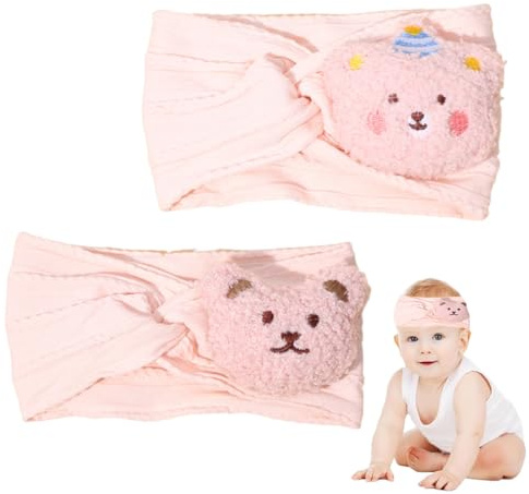 WUSJCOF 2 Piezas Cinta para el Pelo de Bebé Little Bear, Diademas Elásticas Suaves, Turbante para Bebés Niñas Recién Nacidas y Pequeñas (0-6 Meses)