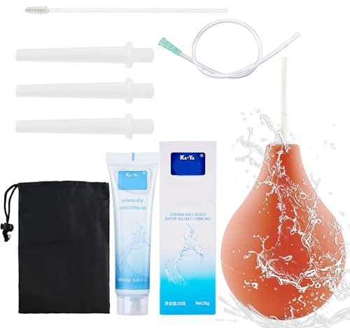 Analdusche für Intimhygiene, Silikon-Spülset mit 3 Aufsätzen, 29cm Düse | Aufbewahrungstasche & Gleitgel (220ML) Chinesisch auf der Verpackung (braun)