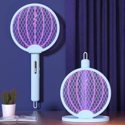 Mateju Raqueta Mosquitos Electrica Recargable, Raqueta Matamoscas Electrico Pilas USB Recargable Portátil Ligera para Uso en Interiores y Exteriores (XH-43B-Azul)