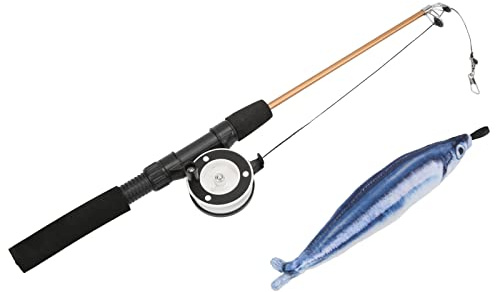 Xiuganpo Rolig Kattpinne, Infällbar Interaktiv Teleskopisk kattfiskespö med Realistisk Design, Justerbar Längd, Sinnesro, Lätthet, Utbytbar Leksaksupphängning för (saury+fiskespö)