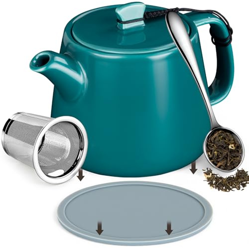 Brew To A Tea Stump Teapot with Removable Infuser, 600ml/20.29oz Heat-Resistant Porcelain Teapot Handmade with Coaster & Spoon