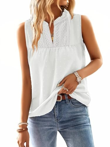 TUUHAW Blusas Mujer Verano Camisetas sin Mangas Lunares Suizos Blanco XL