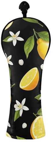 Copritesta per mazze da golf, vintage, con limoni gialli, neri, per mazze da golf, ibridi, per uomini e donne, in pelle PU con etichette intercambiabili