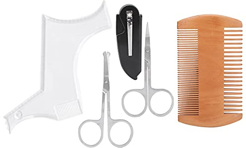 Set di pettine e forbici trasparenti per modellare la barba, kit di strumenti per la cura della barba con pettine pieghevole e forbici in acciaio inox a doppia punta per uno