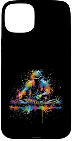 Carcasa para iPhone 15 Plus DJ Rave EDM Music Festival DJ y Tocadiscos Pintura Splash Art