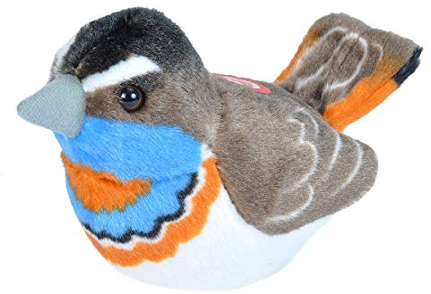 Wild Republic 19502 Bluethroat med autentiskt fågelljud, mjuk leksak för barn, 13 cm, blå-grå-orange