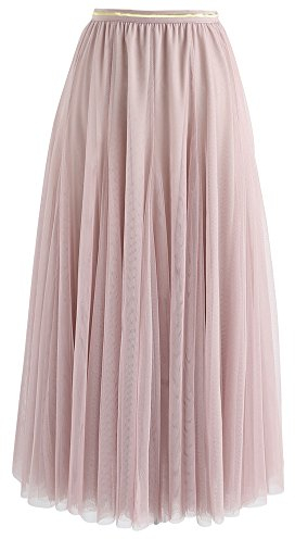CHICWISH Dam lila/kräm/grå/rosa/svart lager nät balett bal party tyll tutu A-linje maxikjol, ROSA, L