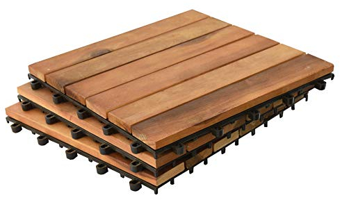 Holzfliesen Terrassenfliesen Fliesen Holz Mosaik 30x30 cm Balkonfliesen Akazienholz Akazie Stecksystem Klicksystem Terrasse Balkon (1m²)