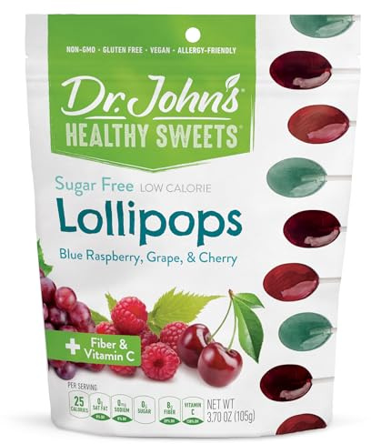 Dr. John's Healthy Sweets Zucchero-Free Fruit Lollipops Uva, ciliegia, lampone blu 3.85 oncia