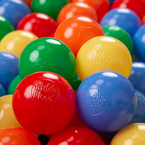 KiddyMoon 100 ∅ 6Cm Kinder Bälle Für Bällebad Spielbälle Baby Plastikbälle Made In EU, Gelb/Grün/Blau/Rot/Orange