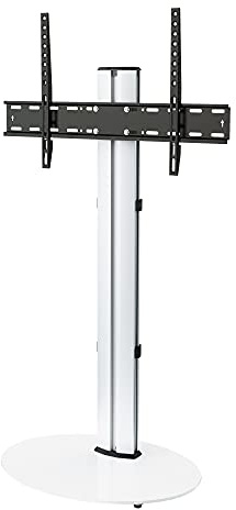 MAHARA Swivel Column TV Stand - for 32 to 55 inch TVs-Universal freestanding silver tall floor stand with oval white glass & cable management-Height adjustable & fits in corners-Max Weight 40kg
