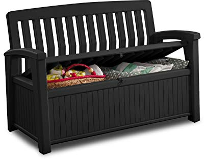 Koll Living Gartenbank mit 227 Liter Stauraum - bietet Platz für allerhand Utensillien wie Sitzauflagen, Spielzeug oder Gartengeräte - aus UV-beständigem Kunststoff - Belastbar bis 272 kg (Anthrazit)