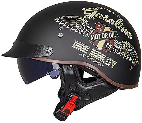 TKTTBD retrò Portatile Jet Casco Scodella,Adulto Moto Casco Bicicletta Cruiser Chopper Pilota Ciclomotore Harley Casco Aperto A Sgancio Rapido,omologato DOT/ECE