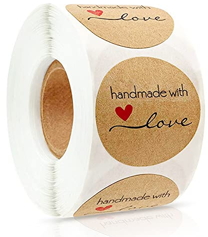 500 Stück Geschenkaufkleber, Kraft Selbstgemacht mit Liebe Aufkleber, Runde Backaufkleber Kraft, Weihnacht & Lieben Sticker