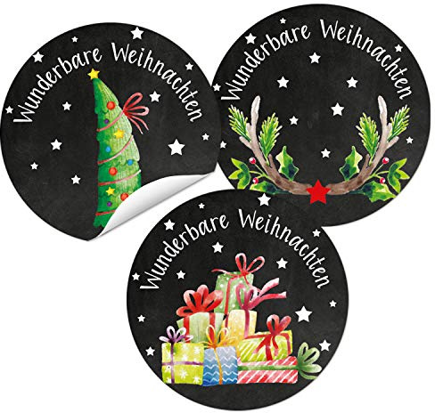 Weihnachten Aufkleber Set schwarz rot 72 Stück 4 cm Weihnachtssticker rot weiß natur Mix Geschenk Deko hochwertig Logbuch-Verlag
