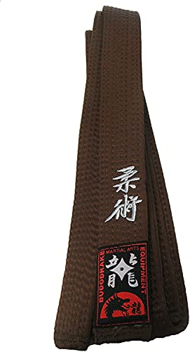 Budodrake Braungurt Bestickt mit Jiu-Jitsu/Ju Jutsu Schriftzeichen, Bestickung in Silber, Gürtel braun (330)