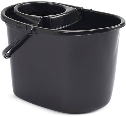 VR7-15 Liter Mop Bucket with Wringer, Classic Plastic Bucket with Side Lip for Easy Pouring, Floor Bucket with Carry Handle – Ideal for General and Small Area Cleaning Solution - BLACK