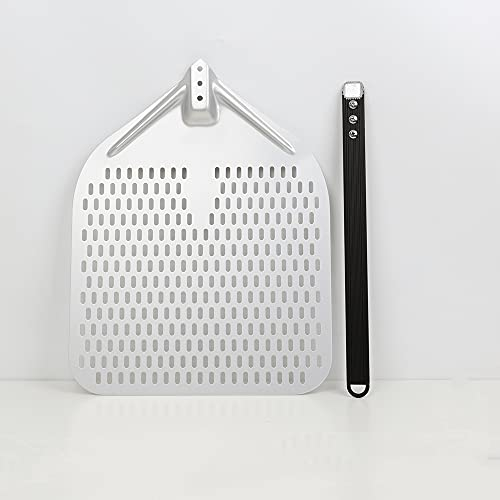 Stafeny Perforated Pizza Peel,13.8x13.8 inch Pizza Tray,Professional Rectangular Pizza Oven Paddle,Hard Anodized Aluminum Pizza Paddle with Detachable Handle for Pizzas Bread
