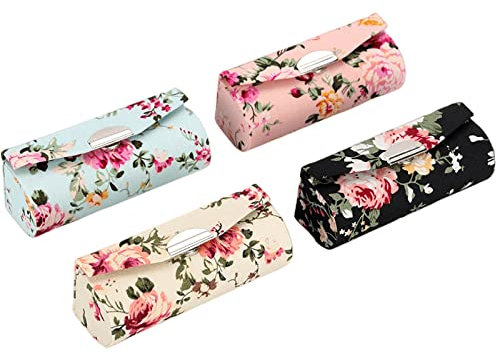 Hanyi 4PCS Ethnic Style Flower Pattern Lipstick Case Holder with Mirror Vintage Lipstick Holder (Peony style), Multi-colored, Size: 8.5 x 3 x 3 cm