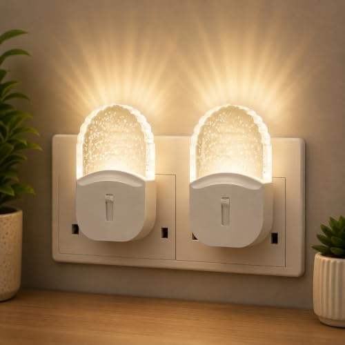 Emeritpro Night Light Plug in Wall with Dusk to Dawn Sensor, 2 Pack | Brightness Adjustable, Plug in Night Light for Bathroom Bedroom Stairs Hallway