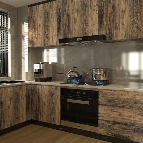 3yecao 24×197 Thick Brown Wood Grain Wallpaper Peel and Stick Waterproof Faux Textured Grey Blue Wood Contact Paper Vinyl Wrap Self Adhesive Vintage Furniture Stickers for Kitchen Cabinets Table Top