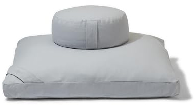 Meditation Cushion Set by renoo - Durable Comfortable Organic Cotton, Linen, Hemp - Modern Zafu Zabuton - Buckwheat Kapok Filled Floor Pillow Yoga Bolster in 15 Colors Washable Cover - Pebble