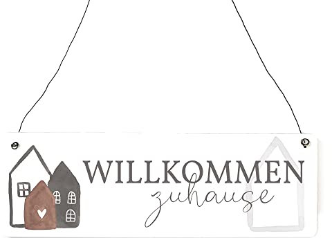 Interluxe Schild Holzschild - Willkommen Zuhause - Dekoschild Mitbringsel Familie Besuch Gäste Türschild für DIY Türkranz Häuschen