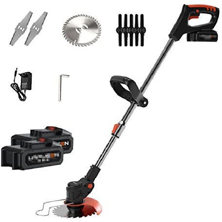 Tosaerba a batteria, tagliaerba retrattile a testa girevole a 90° con caricabatterie Batteria da 6000 mA Diserbatrice leggera multifunzionale per taglio di arbusti da giardino